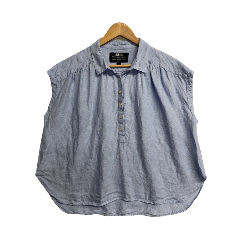 J.Crew Irish Linen Sleeveless Blouse Top Women's Medium Blue Made in India